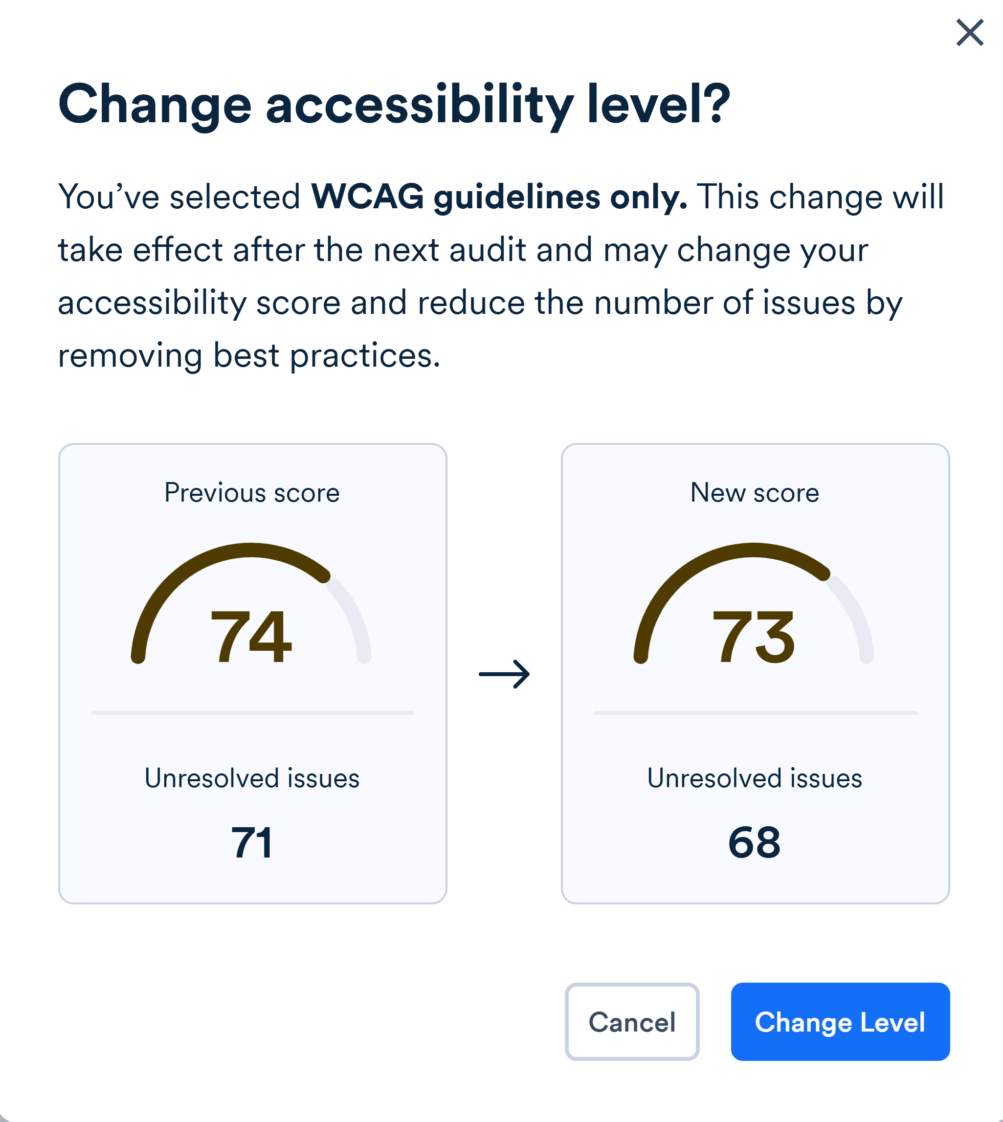 Screenshot of change level