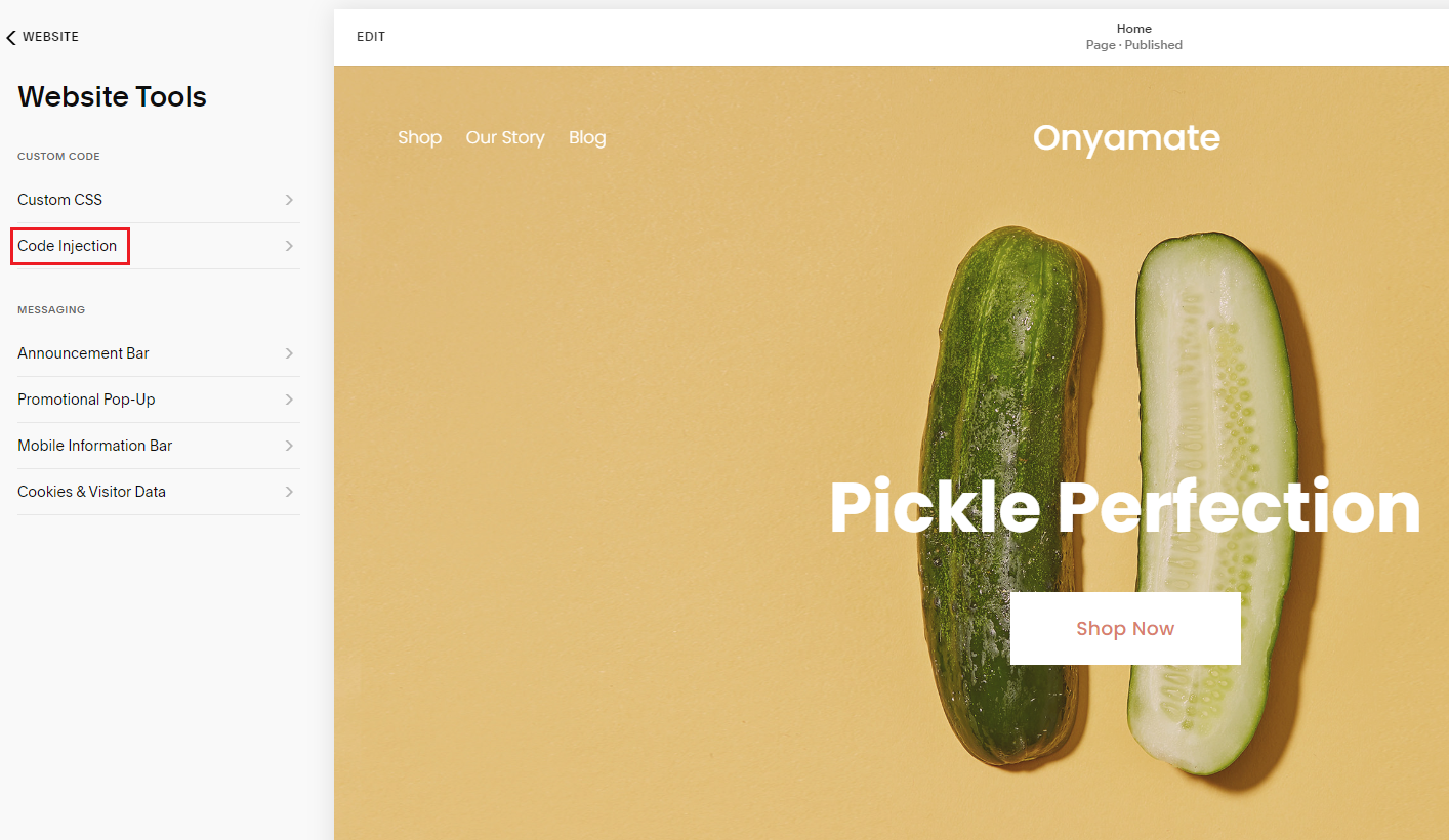 Screenshot of select Code Injection